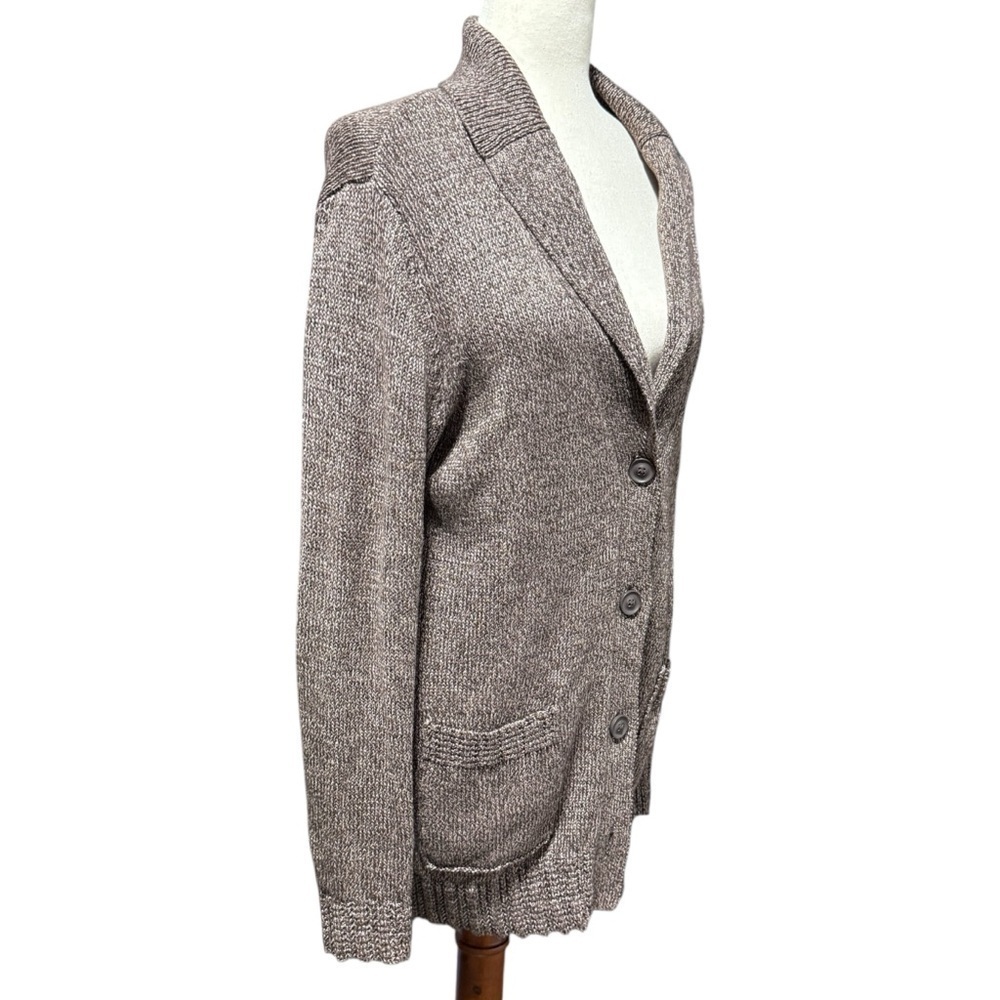 Eddie Bauer Shawl Collar Marled Brown Cardigan Size Medium Grandpa Outdoor Long - Picture 4 of 11